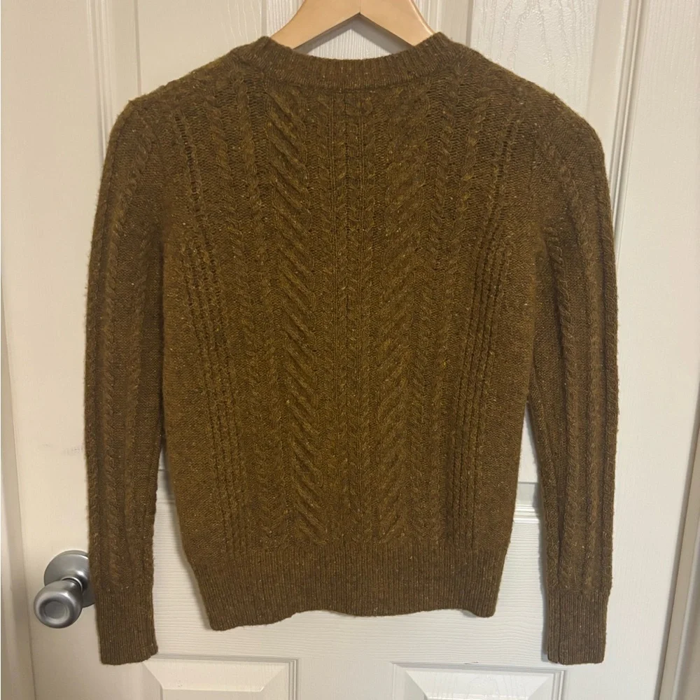 J.Crew XXS Lambswool Cable Knit Sweater Brown Tweed Button Shoulder